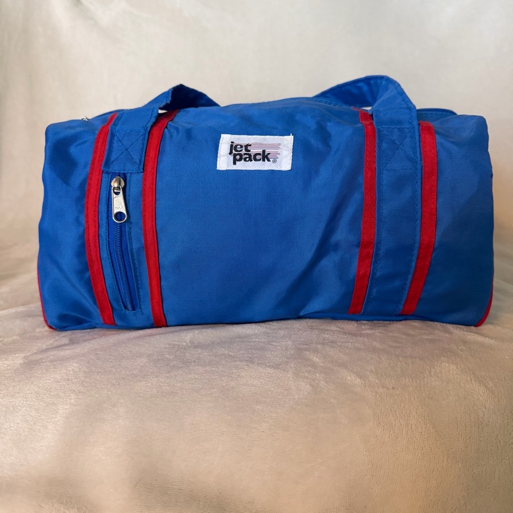 Vintage 80’s Jet Pack Small Blue Duffel Bag with Red Trim